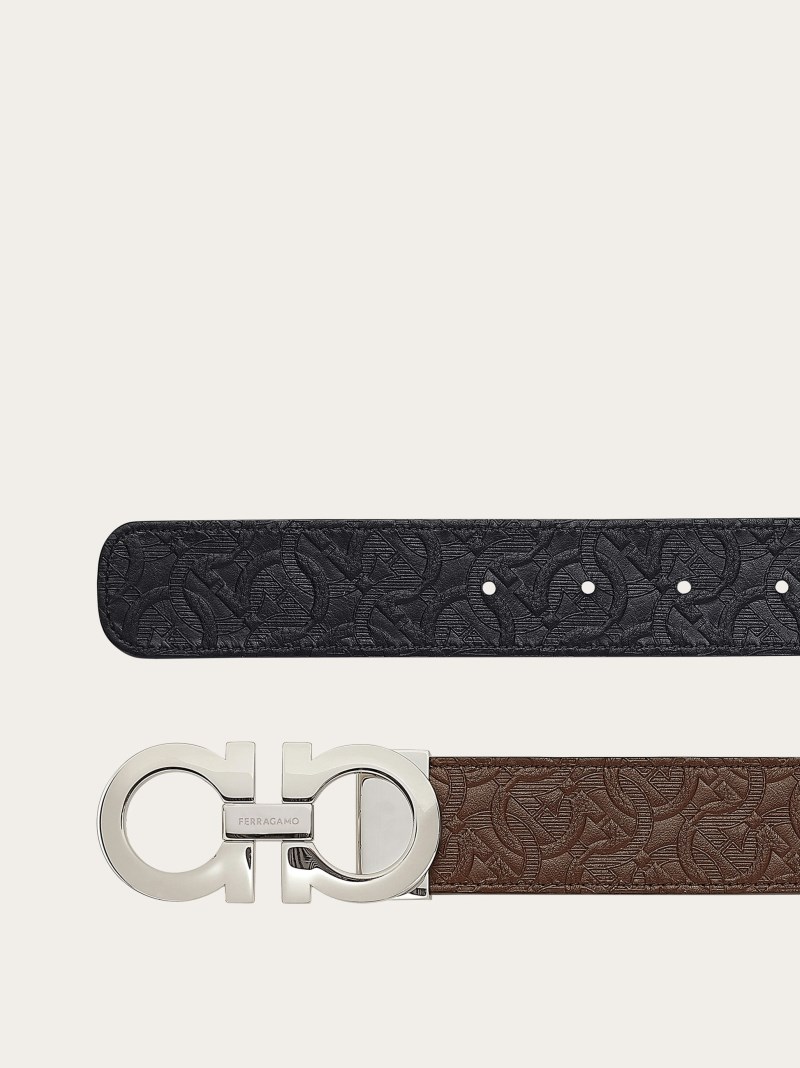Ferragamo | Men's Reversible And Adjustable Gancini Belt - Tobacco/Black