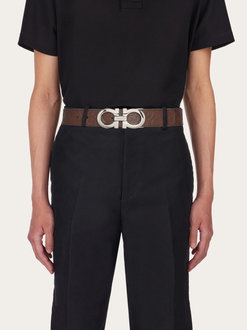 Ferragamo | Men's Reversible And Adjustable Gancini Belt - Tobacco/Black