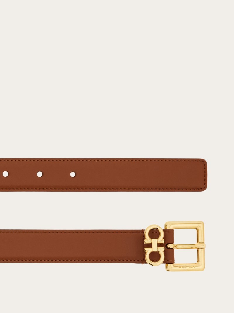 Ferragamo | Women's Double Gancini Fixed Belt - Cognac