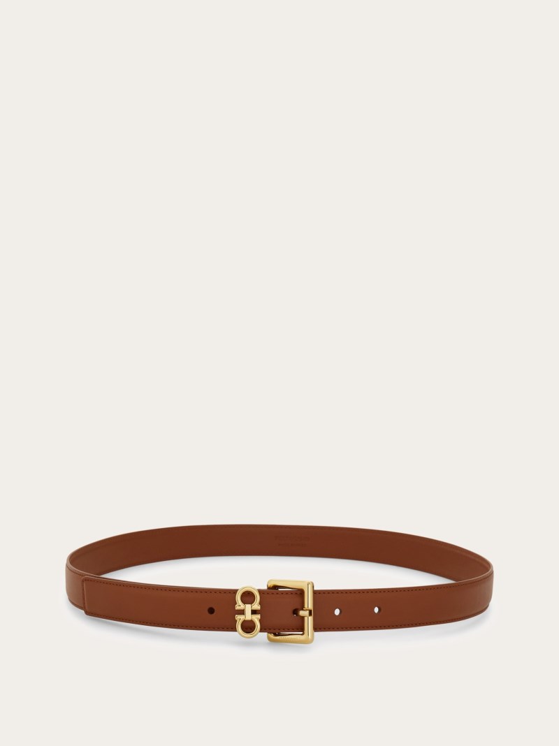 Ferragamo | Women's Double Gancini Fixed Belt - Cognac
