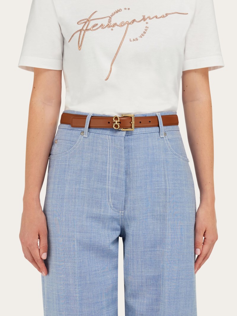 Ferragamo | Women's Double Gancini Fixed Belt - Cognac