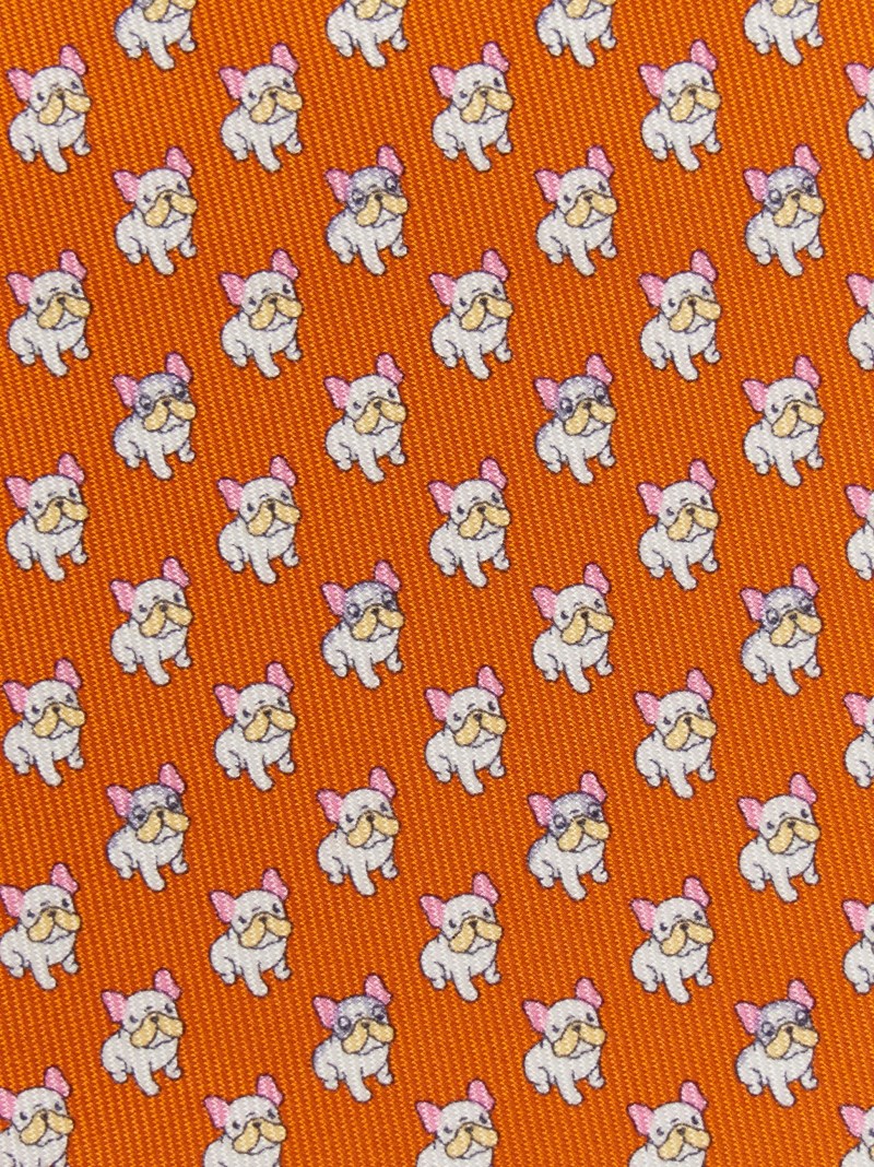 Ferragamo | Men's Bulldog Print Silk Tie - Orange