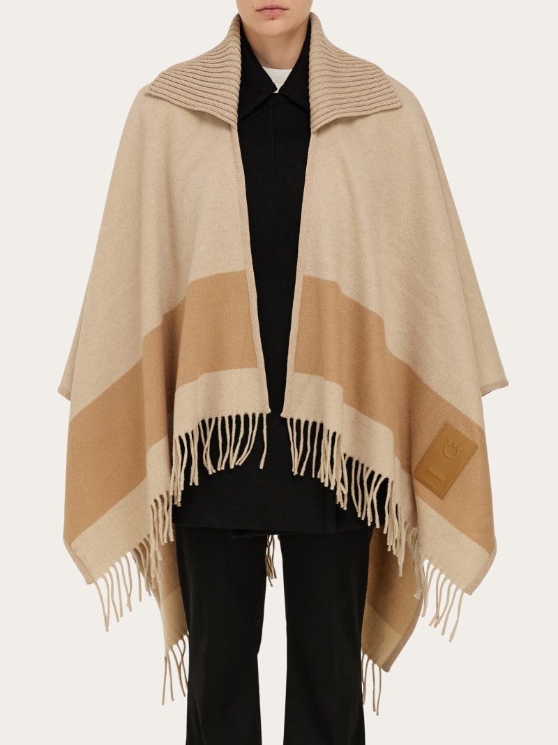 Ferragamo | Women's Fringed Cape - Stone/Camel
