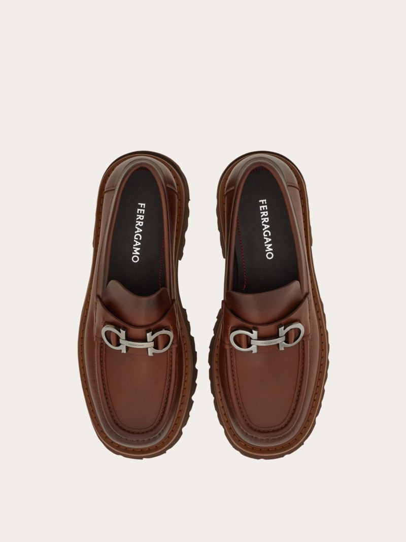 Ferragamo | Men's Moccasin With Gancini Ornament - Brown