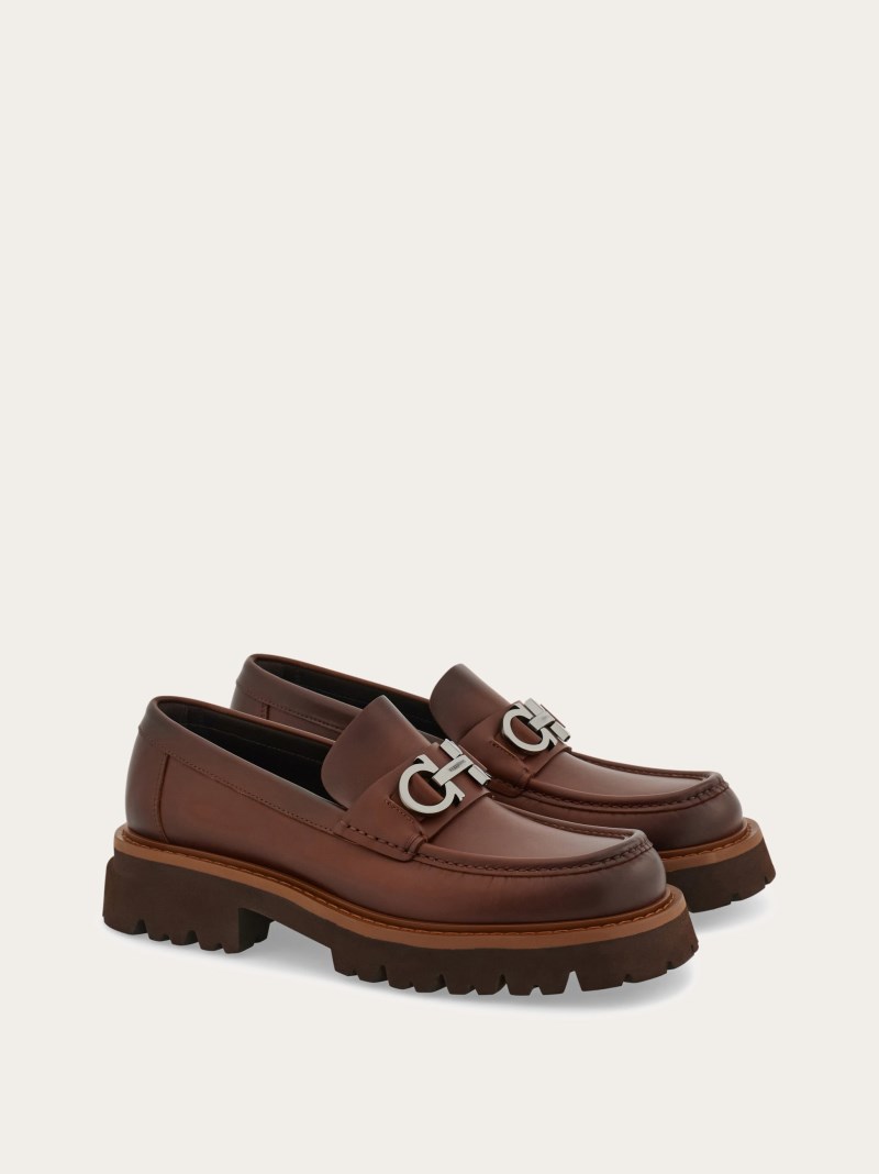 Ferragamo | Men's Moccasin With Gancini Ornament - Brown
