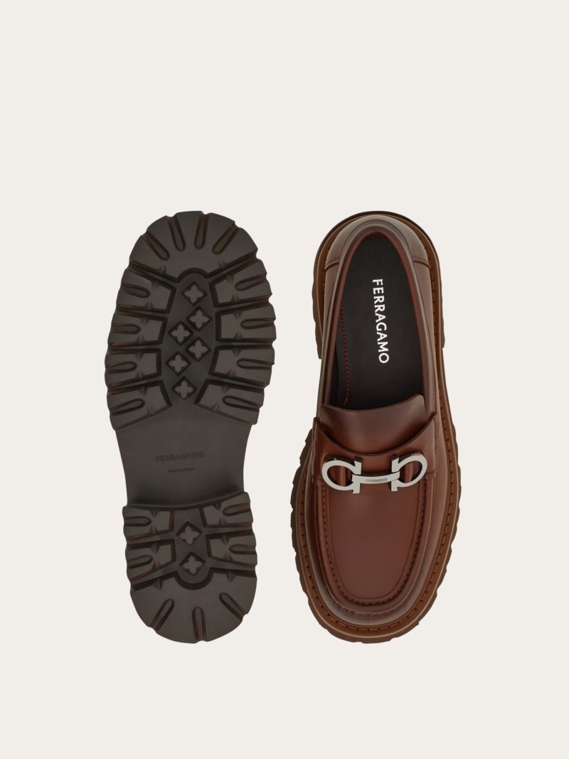 Ferragamo | Men's Moccasin With Gancini Ornament - Brown