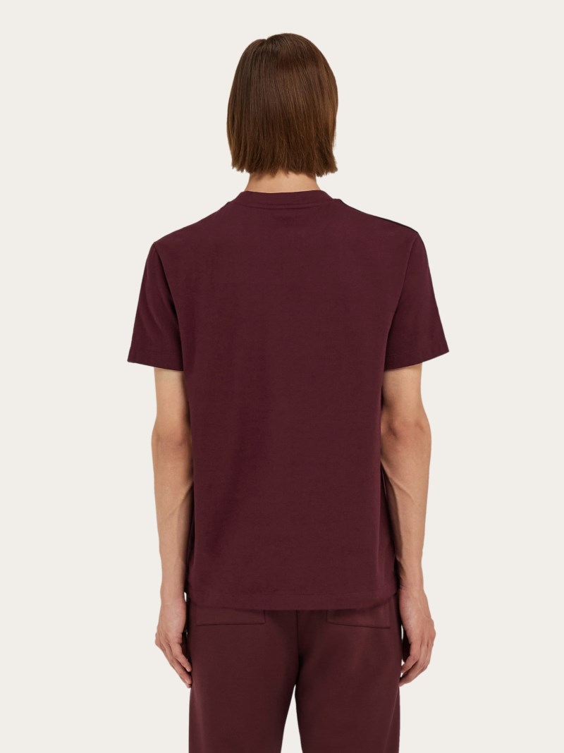 Ferragamo | Men's Short Sleeved T-Shirt With Contrasting Stripe - Oxblood