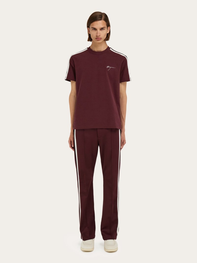 Ferragamo | Men's Short Sleeved T-Shirt With Contrasting Stripe - Oxblood