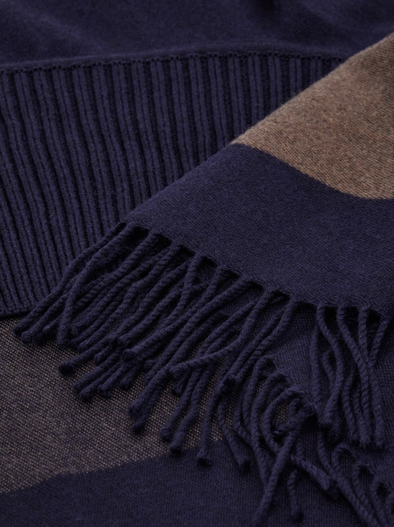 Ferragamo | Women's Fringed Cape - Navy Blue/Clay