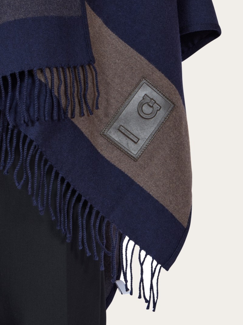 Ferragamo | Women's Fringed Cape - Navy Blue/Clay