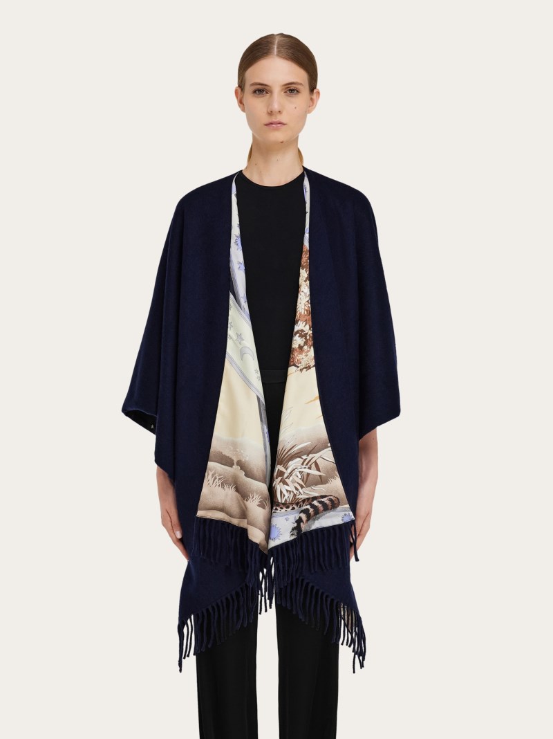 Ferragamo | Women's Day &Amp; Night Print Reversible Cape - Night Blue/Blue