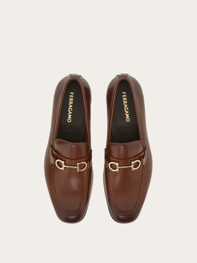 Ferragamo | Men's Moccasin With Gancini Ornament - Brown