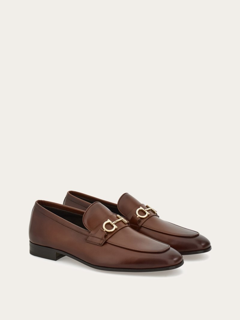 Ferragamo | Men's Moccasin With Gancini Ornament - Brown