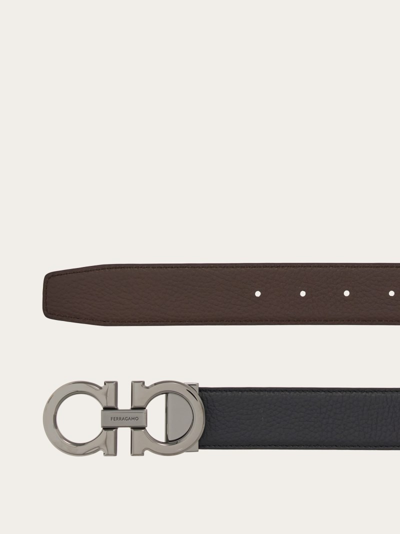 Ferragamo | Men's Reversible And Adjustable Gancini Belt - Black/Dark Brown