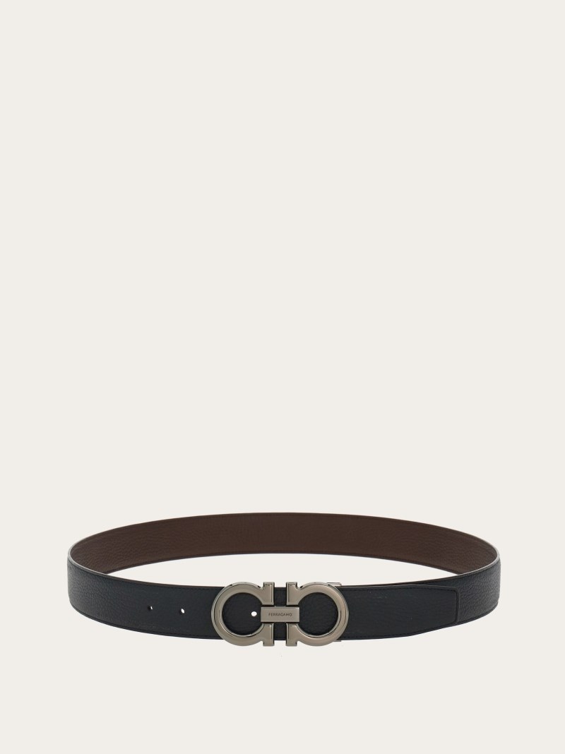 Ferragamo | Men's Reversible And Adjustable Gancini Belt - Black/Dark Brown