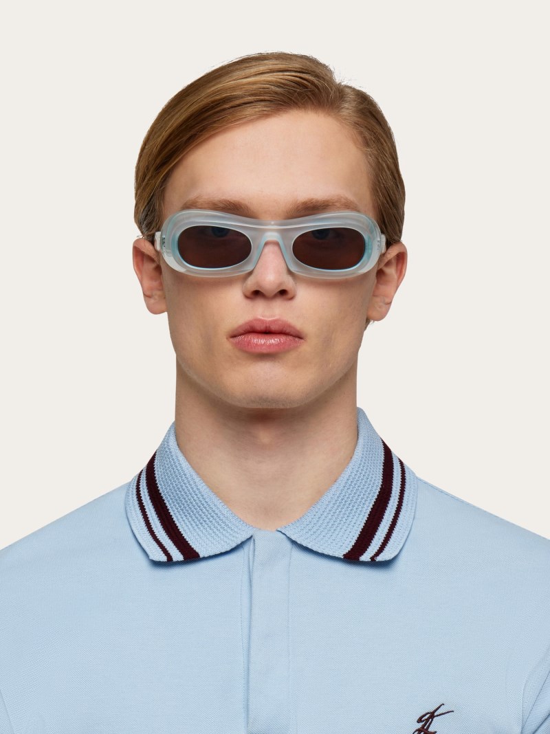 Ferragamo | Men's Sunglasses - Transparent Aqua/Grey