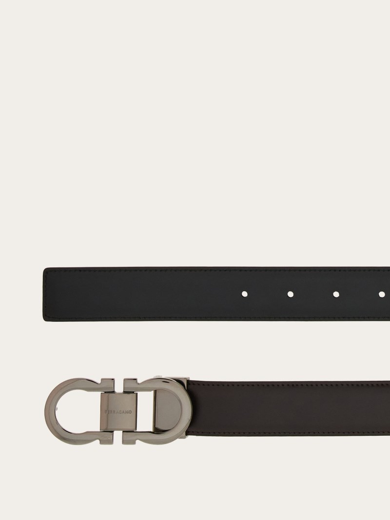 Ferragamo | Men's Reversible And Adjustable Gancini Belt - Black/Dark Brown