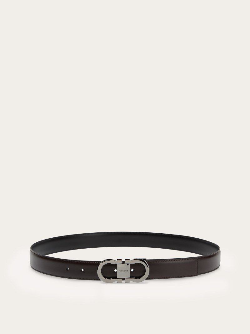 Ferragamo | Men's Reversible And Adjustable Gancini Belt - Black/Dark Brown