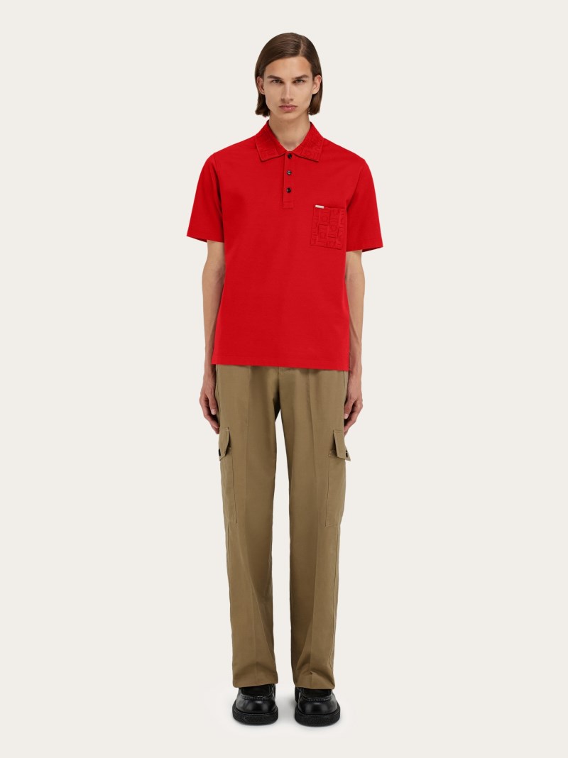 Ferragamo | Men's V-Neck Polo With Jacquard Pocket Detail - 