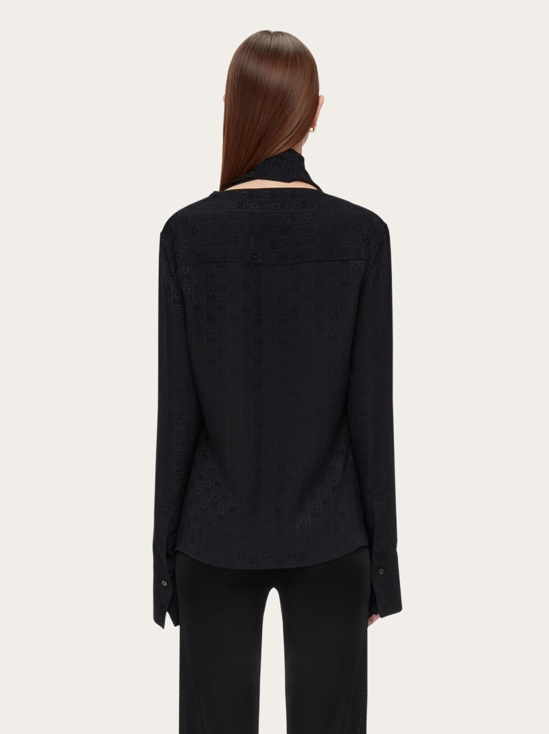 Ferragamo | Women's Monogram Shirt With Sash Collar - Black