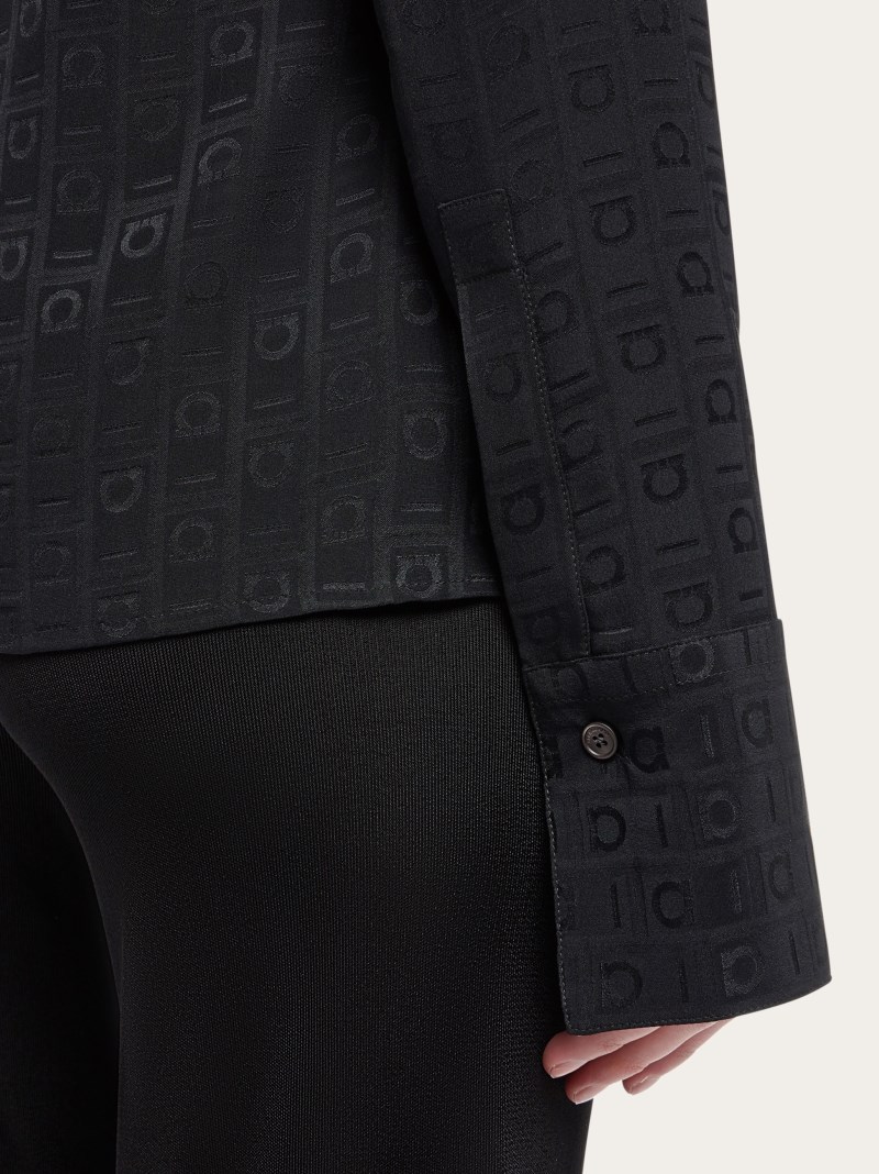 Ferragamo | Women's Monogram Shirt With Sash Collar - Black