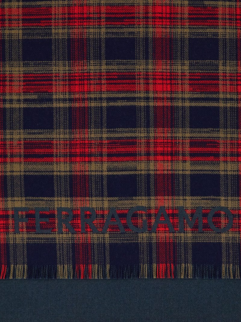 Ferragamo | Men's Tartan Wool Scarf - Navy Blue/Bottle Green