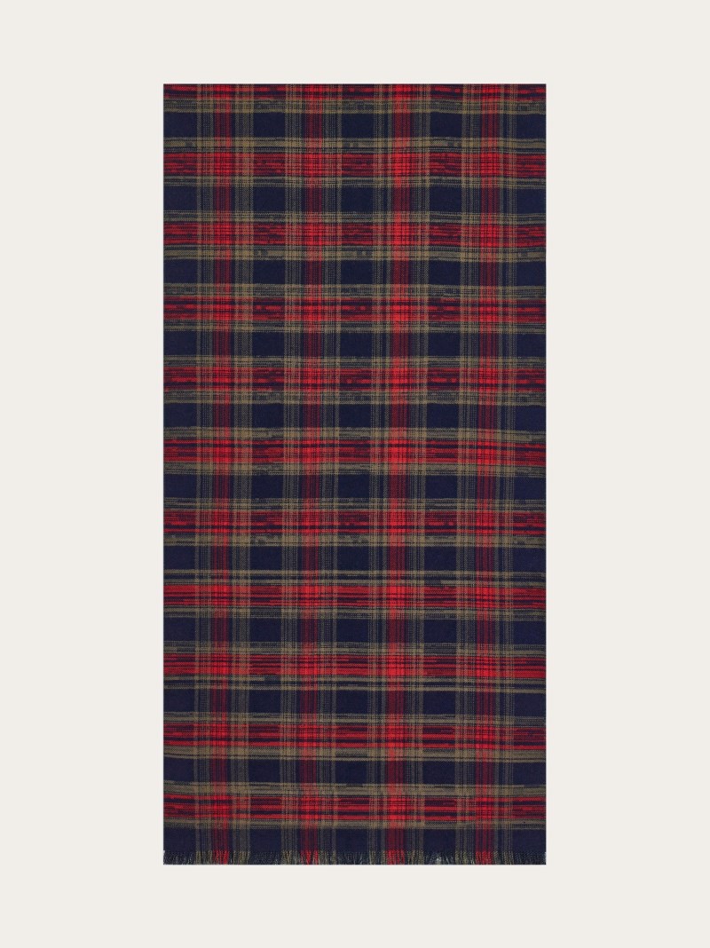 Ferragamo | Men's Tartan Wool Scarf - Navy Blue/Bottle Green