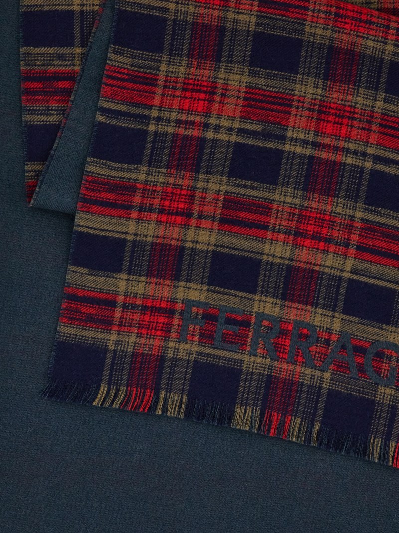 Ferragamo | Men's Tartan Wool Scarf - Navy Blue/Bottle Green