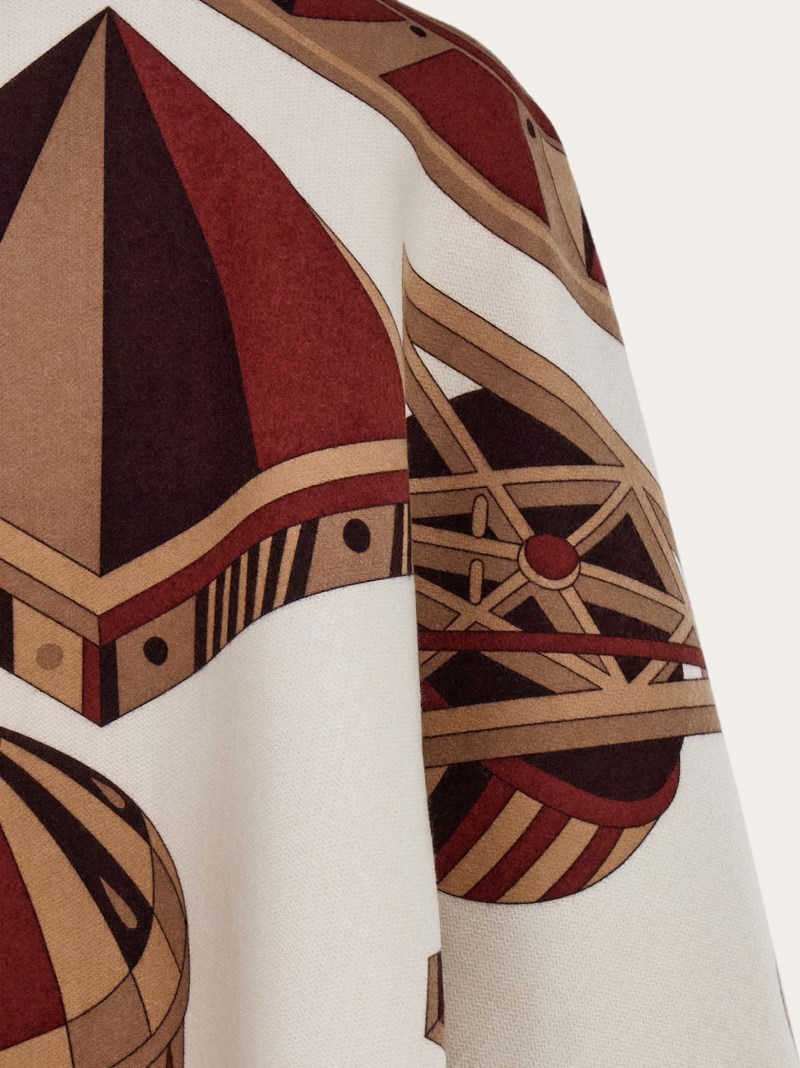 Ferragamo | Women's Nadir Print Reversible Cape - Bordeaux/Camel