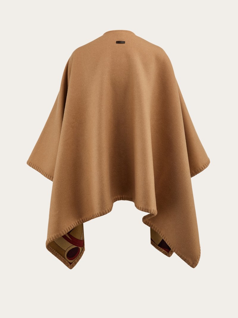 Ferragamo | Women's Nadir Print Reversible Cape - Bordeaux/Camel
