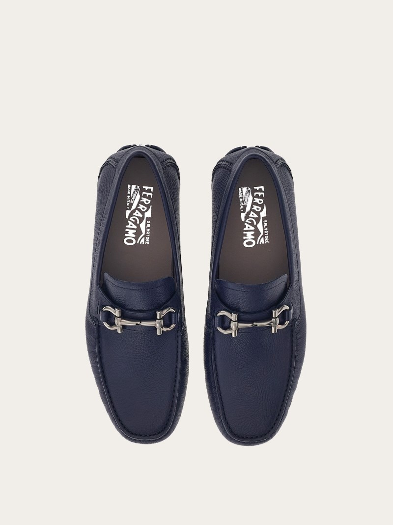 Ferragamo | Men's Driver With Gancini Ornament - Marine Blue