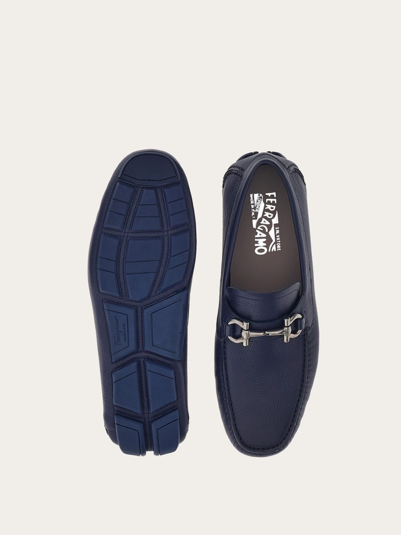 Ferragamo | Men's Driver With Gancini Ornament - Marine Blue