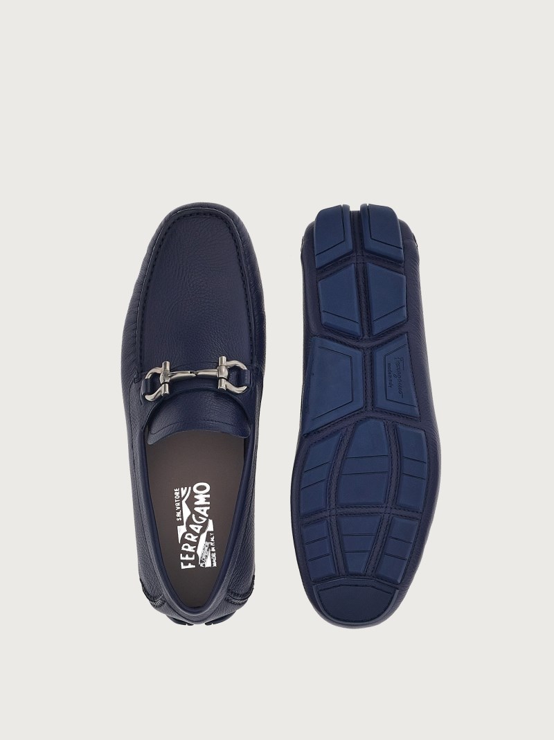 Ferragamo | Men's Driver With Gancini Ornament - Marine Blue
