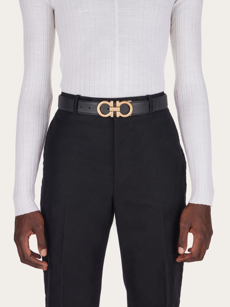 Ferragamo | Men's Reversible And Adjustable Gancini Belt - Beige/Black