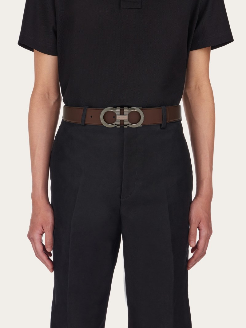 Ferragamo | Men's Reversible And Adjustable Gancini Belt - Midnight Blue/Black