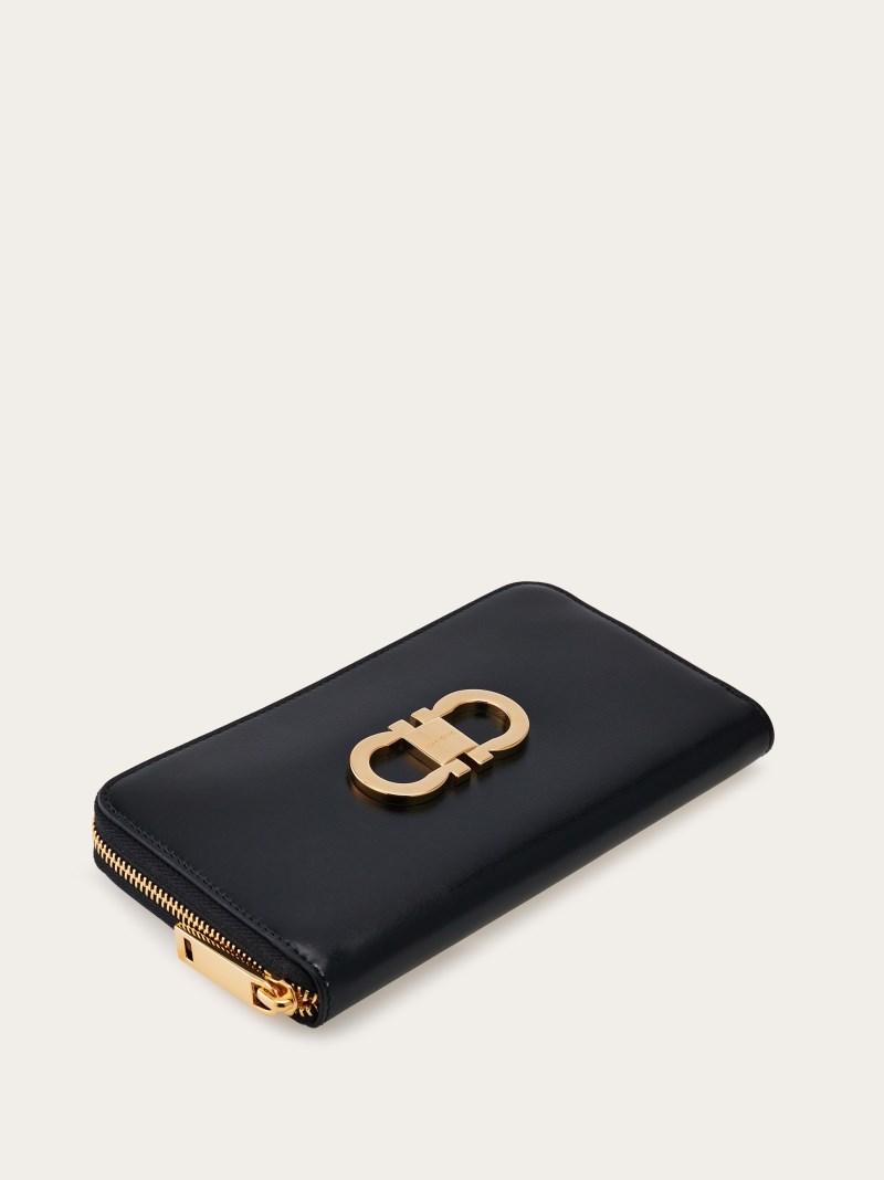 Ferragamo | Women's Gancini Continental Wallet - Black/Flame Red