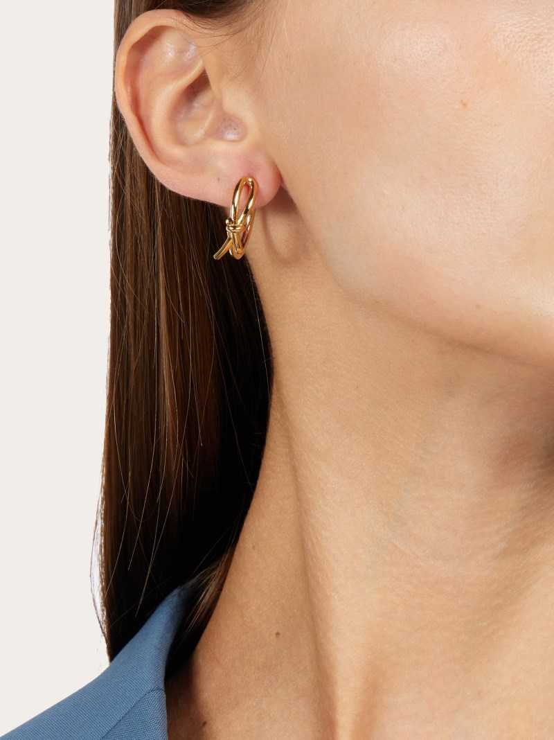 Ferragamo | Women's Slim Earrings With Asymmetric Bow - Gold