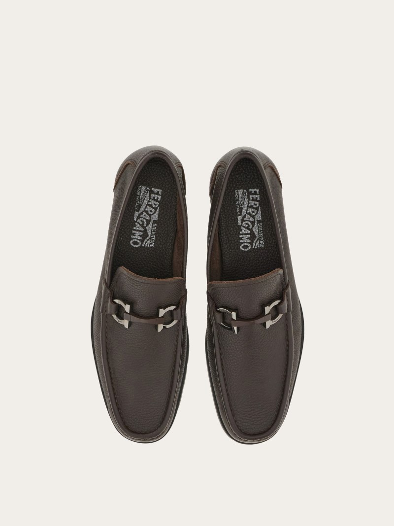 Ferragamo | Men's Moccasin With Gancini Ornament - Dark Brown