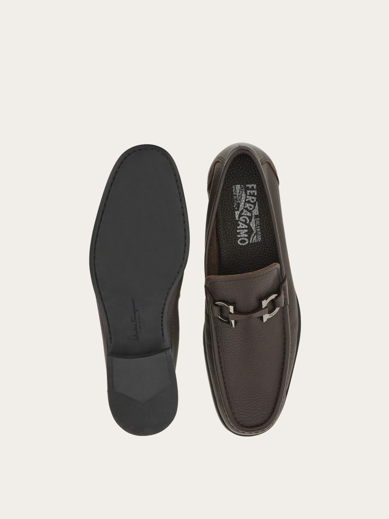 Ferragamo | Men's Moccasin With Gancini Ornament - Dark Brown