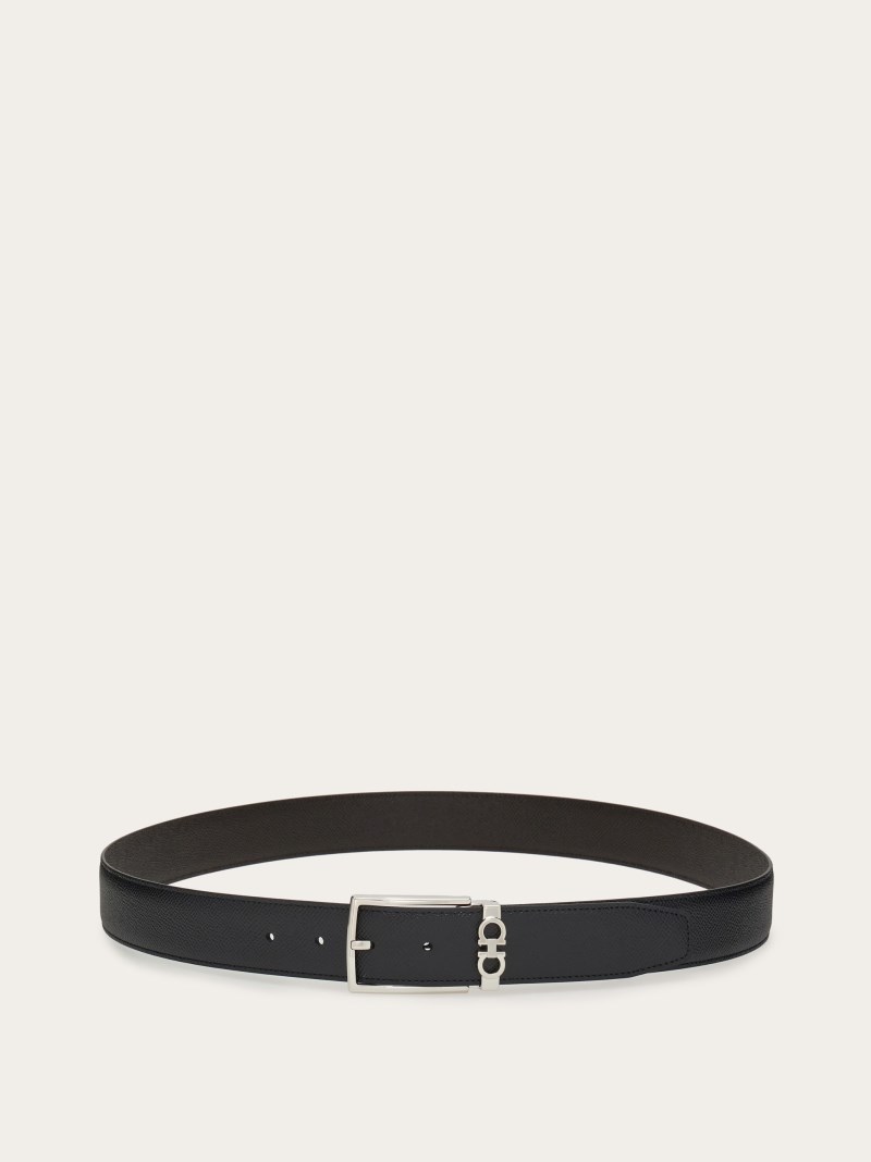Ferragamo | Men's Reversible And Adjustable Gancini Belt - Black/Testa Di Moro