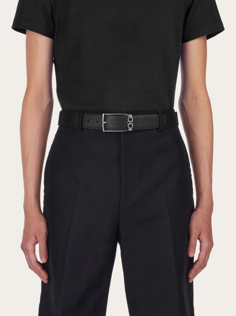 Ferragamo | Men's Reversible And Adjustable Gancini Belt - Black/Testa Di Moro