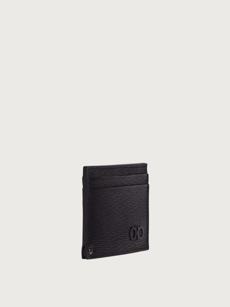 Ferragamo | Men's Gancini Card Holder With Pull-Out Id Window - Black/Dark Rain