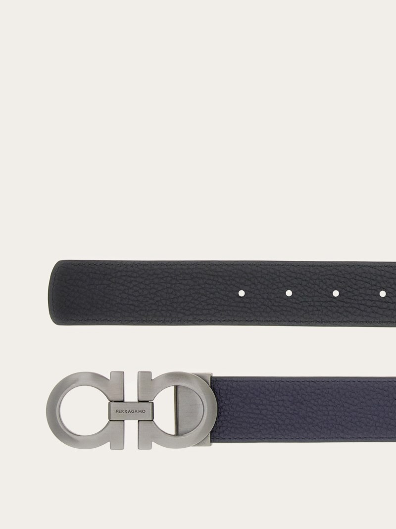 Ferragamo | Men's Reversible And Adjustable Gancini Belt - Midnight Blue/Black