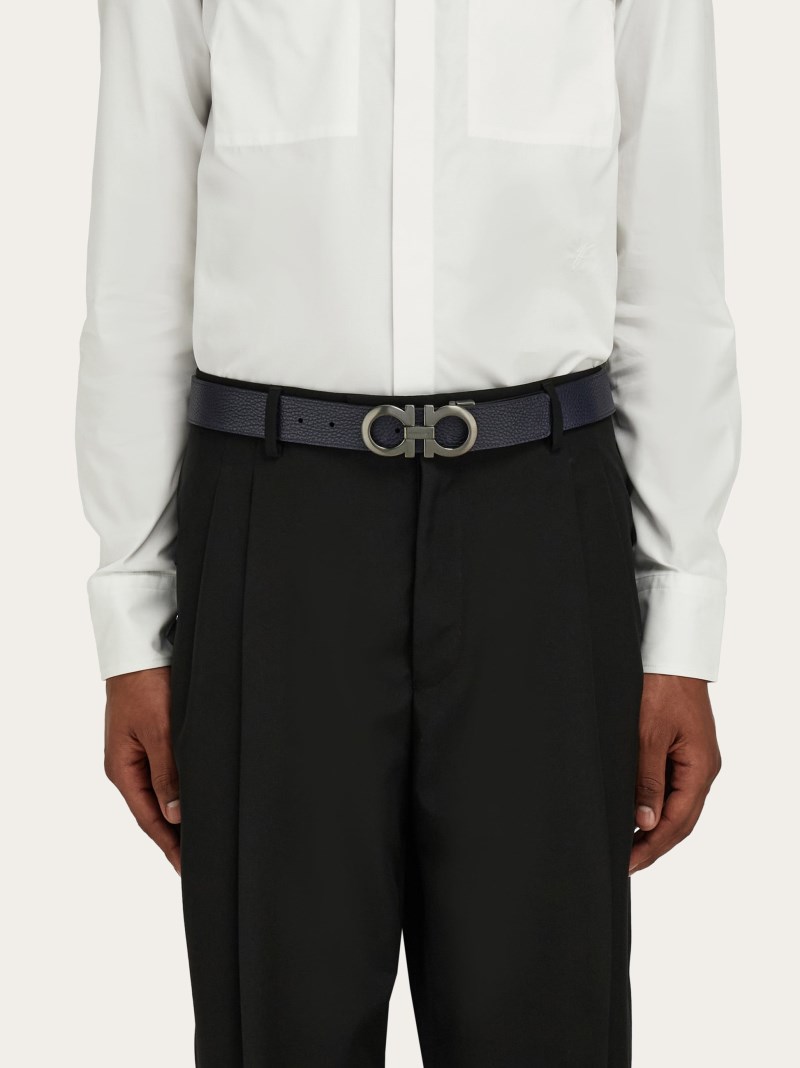 Ferragamo | Men's Reversible And Adjustable Gancini Belt - Midnight Blue/Black