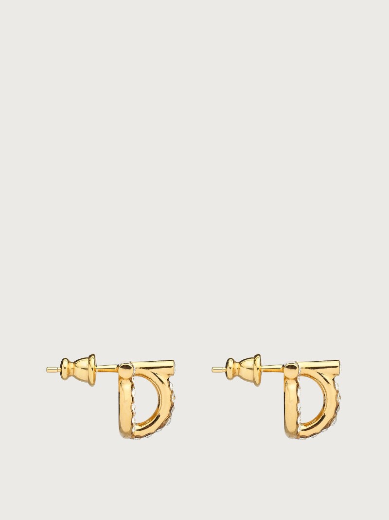 Ferragamo | Women's Gancini 3D Earrings With Crystals - Gold