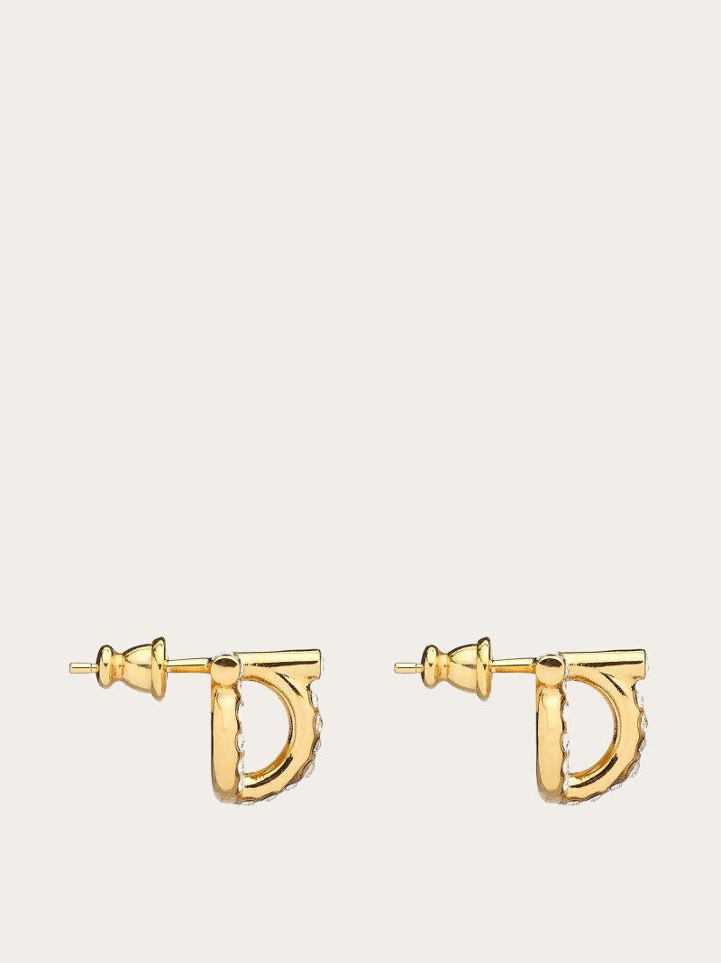 Ferragamo | Women's Gancini 3D Earrings With Crystals - Gold