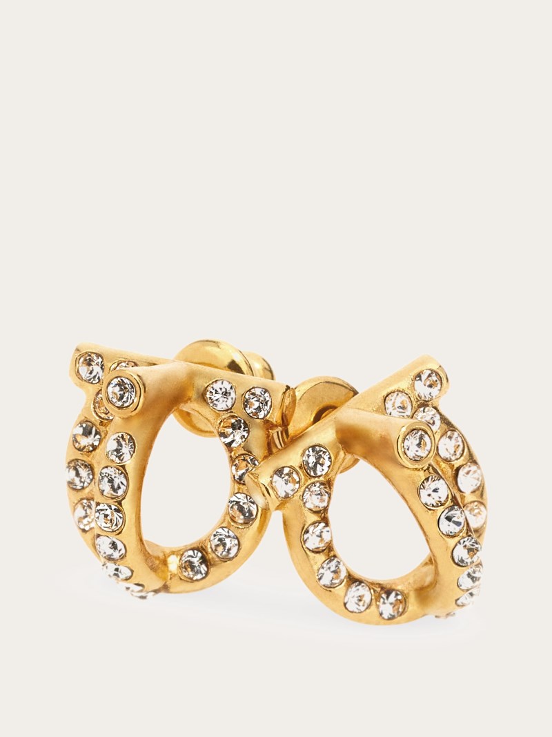 Ferragamo | Women's Gancini 3D Earrings With Crystals - Gold