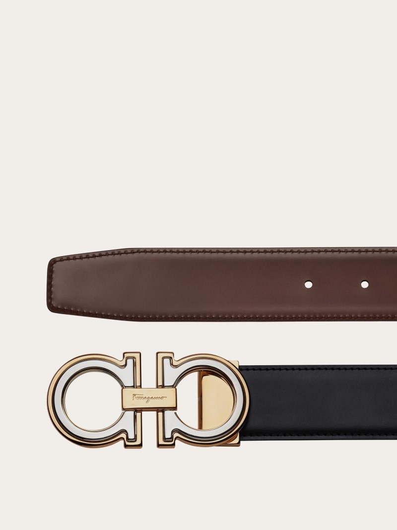 Ferragamo | Men's Reversible And Adjustable Gancini Belt - Black/Cocoa