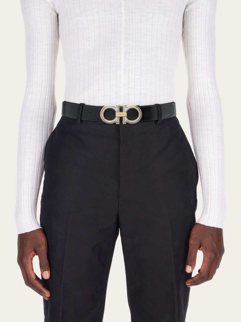 Ferragamo | Men's Reversible And Adjustable Gancini Belt - Black/Cocoa