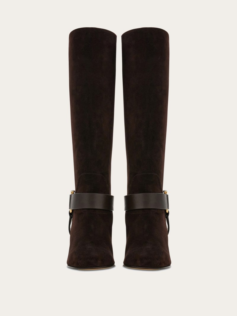 Ferragamo | Women's Gancini Ornament Knee High Boot - Dark Brown